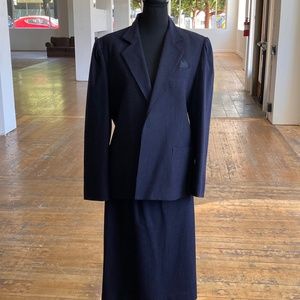 Vintage navy pinstriped skirt suit